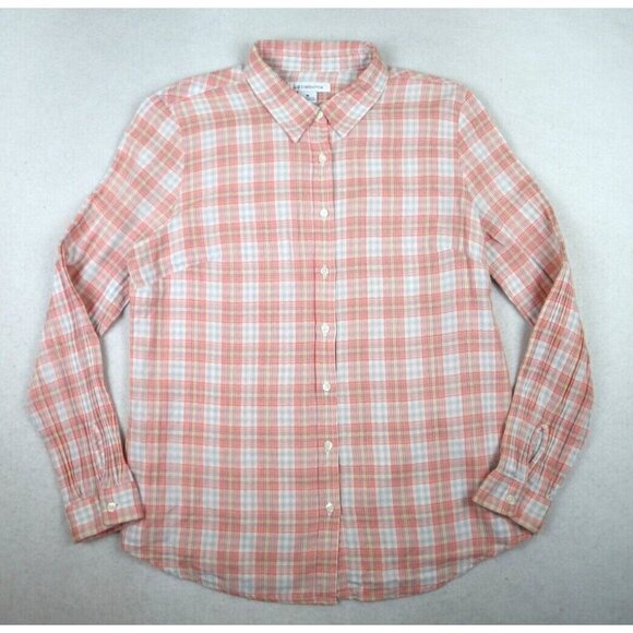 LIZ CLAIBORNE - PINK PLAID LONG SLEEVE LIGHT WEIGHT COTTON BUTTON-UP TOP - M - Picture 1 of 6
